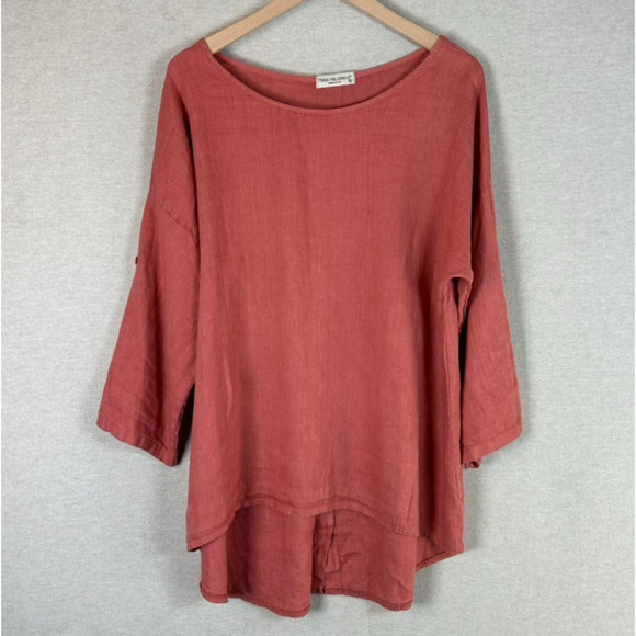 Terzo Millennio Womens Linen Tunic Top Size M Lagom Button Back Lagenlook - Picture 1 of 9